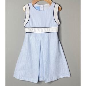 Bella Bliss Blue Seersucker Stripe Sleeveless Dress w/Waist Sash Girls 4 Yrs